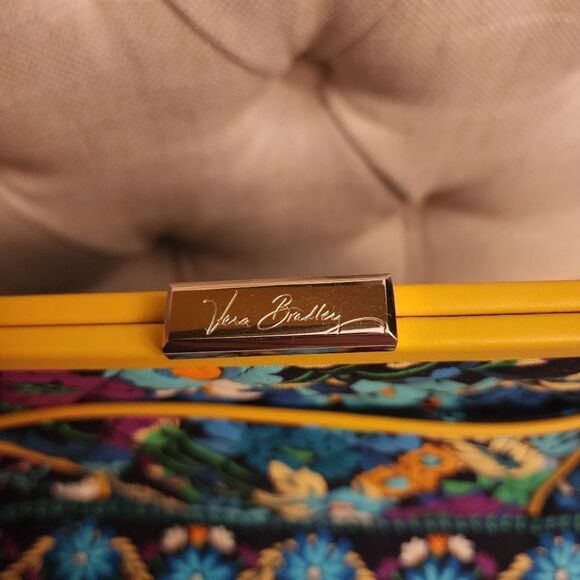 Vera Bradley Yellow Blue Floral Barbara Frame Handbag Purse - Picture 3 of 4